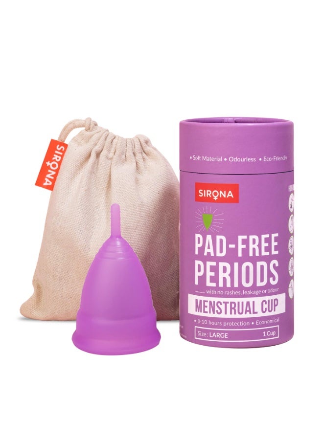 Sirona Reusable Menstrual Cup for Women | Large Size with Pouch|Ultra Soft, Odour and Rash Free|100% Medical Grade Silicone |No Leakage | Protection for Up to 8-10 Hours | US FDA Registered,Pack of 1 - Image 1