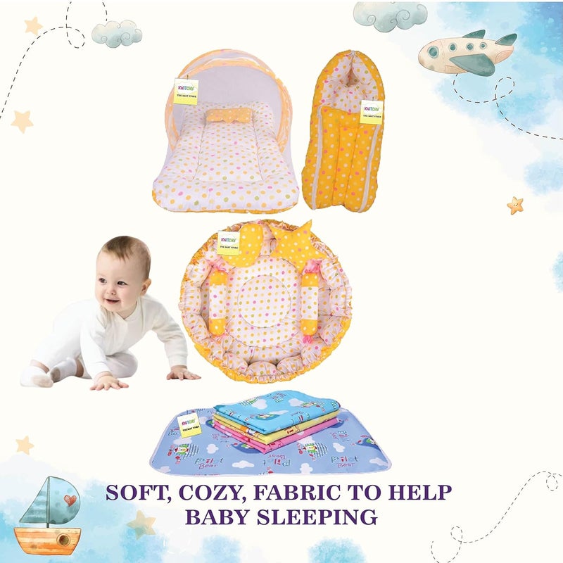 Kwitchy Baby Bed New Born Baby Bedding Set Sleeping Bag Mattress Carry Bags Nest Bed Nappy Changing Sheets Net Bed Combo Set Gift Pack Essentials 06 Months Yellow - Image 2