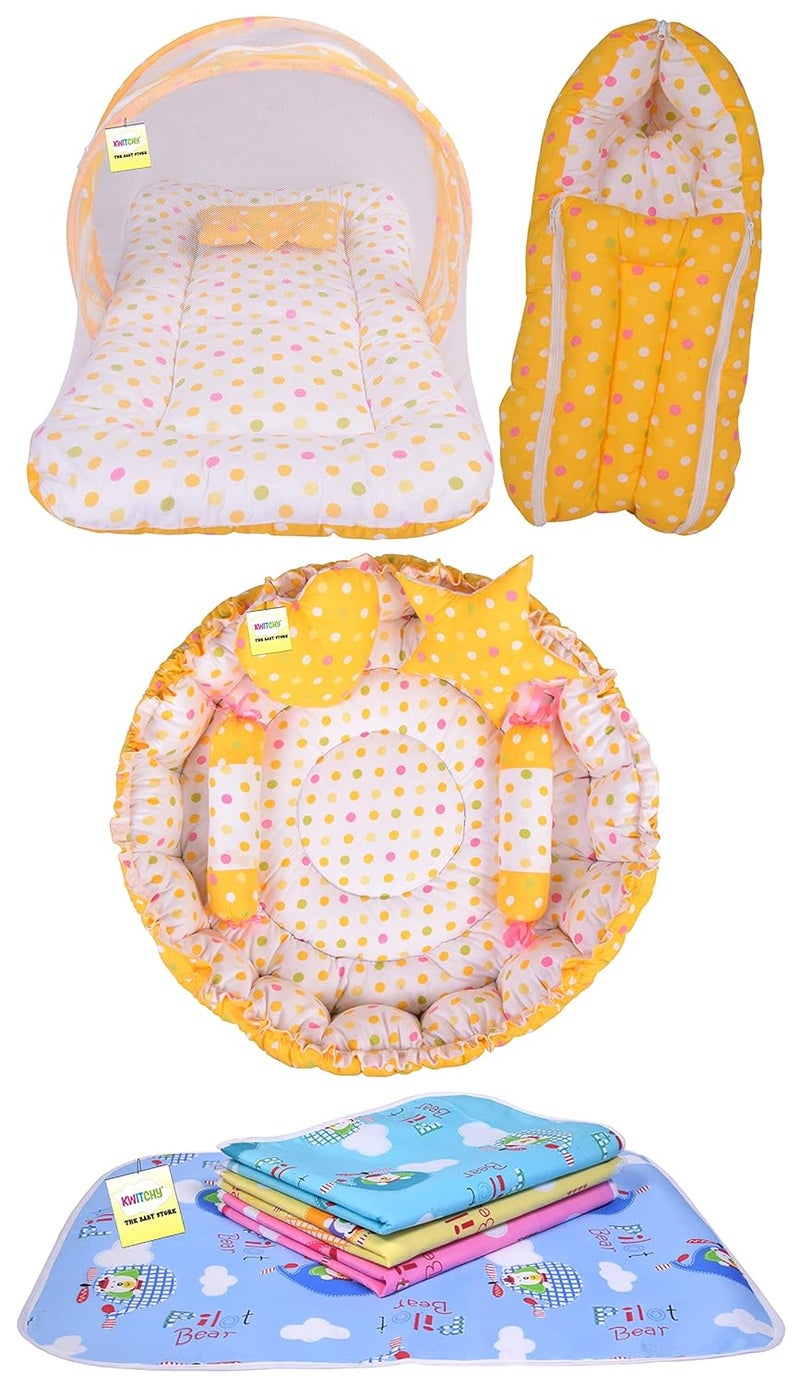 Kwitchy Baby Bed New Born Baby Bedding Set Sleeping Bag Mattress Carry Bags Nest Bed Nappy Changing Sheets Net Bed Combo Set Gift Pack Essentials 06 Months Yellow - Image 1