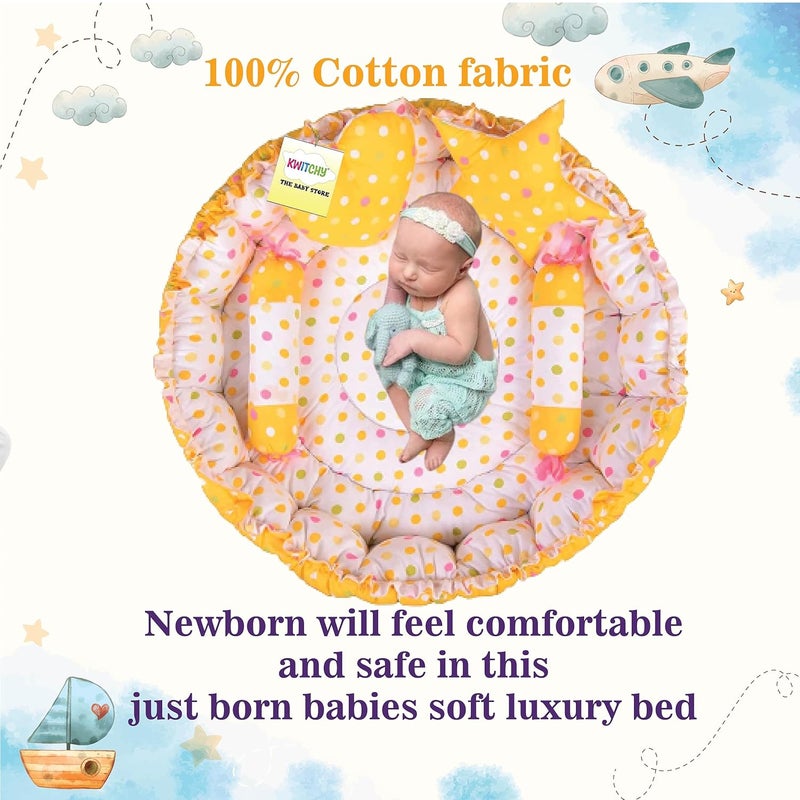 Kwitchy Baby Bed New Born Baby Bedding Set Sleeping Bag Mattress Carry Bags Nest Bed Nappy Changing Sheets Net Bed Combo Set Gift Pack Essentials 06 Months Yellow - Image 5