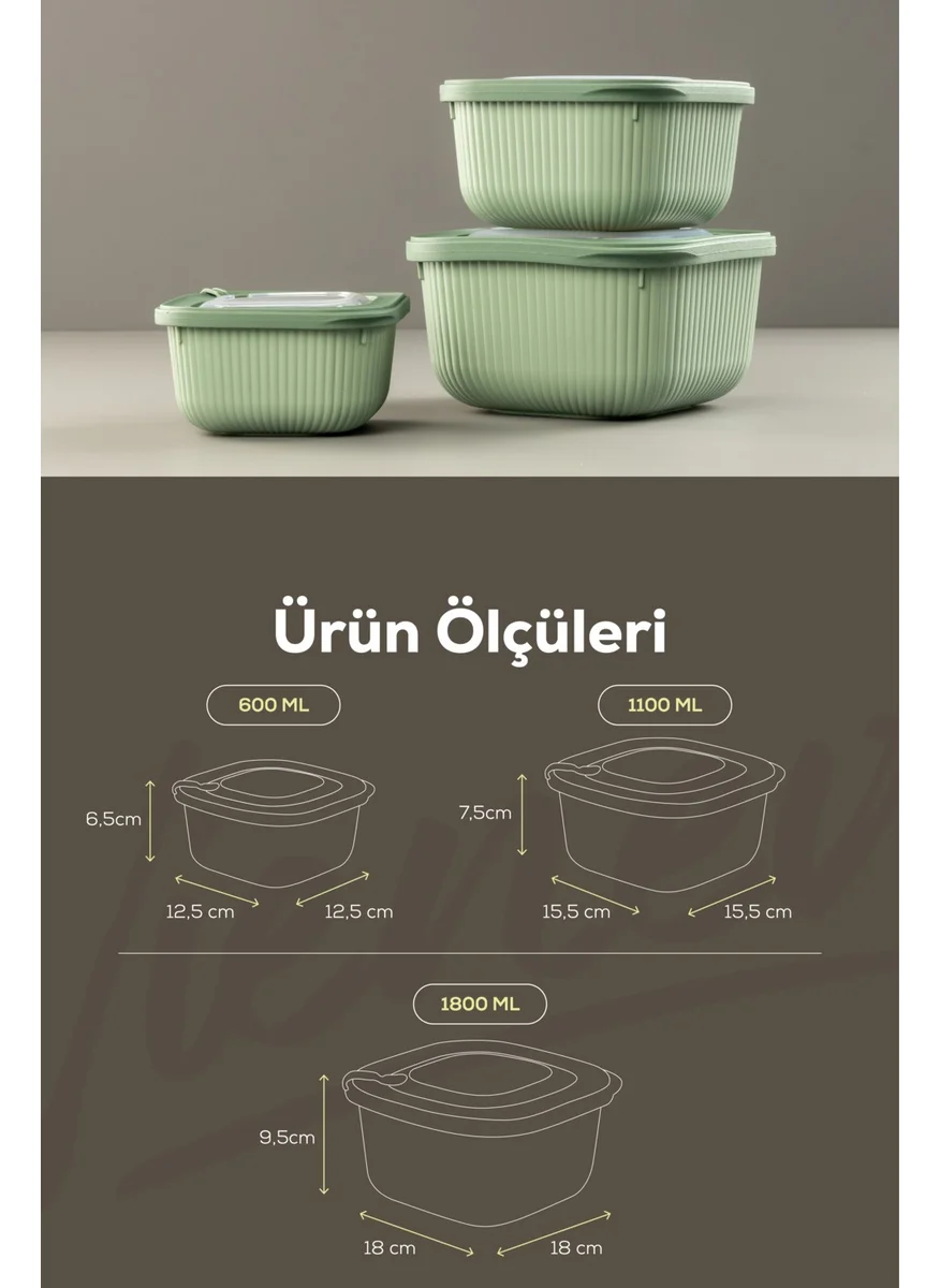 Vienev 6-Piece 2X (600-1100-1800 Ml) Microwave and Freezer Suitable VIP Covered Special Storage Container Set Green
