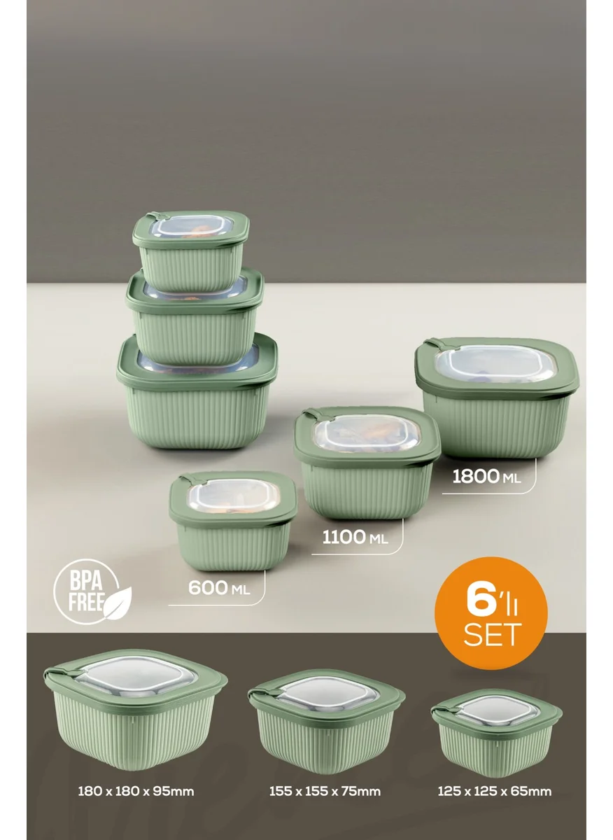 Vienev 6-Piece 2X (600-1100-1800 Ml) Microwave and Freezer Suitable VIP Covered Special Storage Container Set Green