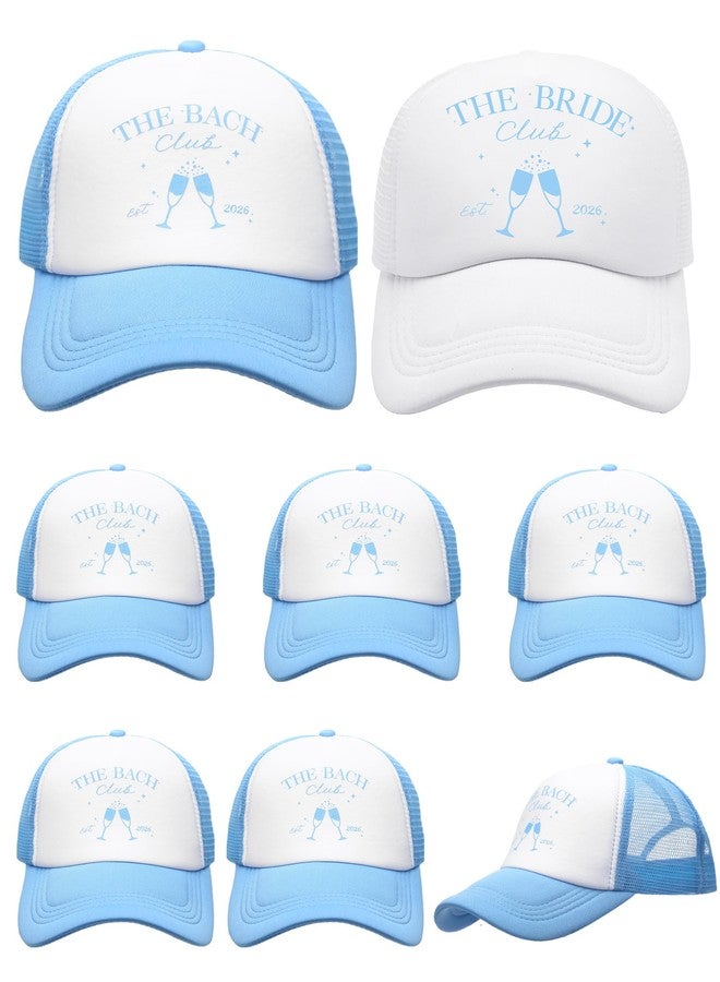 Shyyween 8 Pack Social Club Bachelorette Party Hats Include 1 Pack The Bride Cap and 7 Pcs The Bach Club Trucker Cap(Blue,The Bach) - Image 1