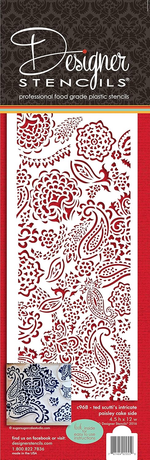 Designer Stencils C968 Ted Scutti's Intricate Paisley Cake Side Stencil - Image 1