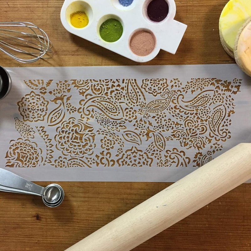 Designer Stencils C968 Ted Scutti's Intricate Paisley Cake Side Stencil - Image 2