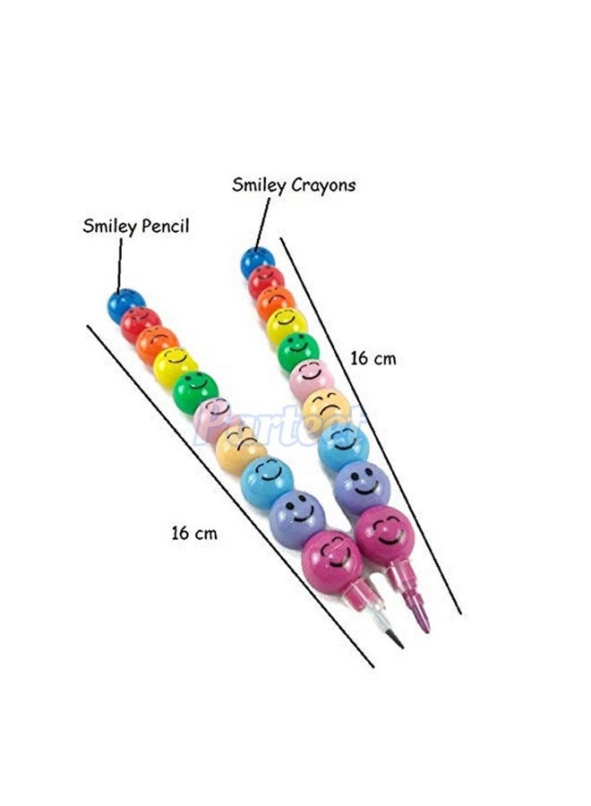 بارتيت مجموعة أقلام رصاص وألوان شمعية مبتسمة من بارتيت ٢ في ١ للأطفال | هدية بطابع مبتسم للبنات | هدايا إرجاع من ٦ إلى ٨ سنوات | قلم رصاص مبتسم | قلم رصاص متكدس (مجموعة من ٦ قطع) - متعدد الألوان - Image 3