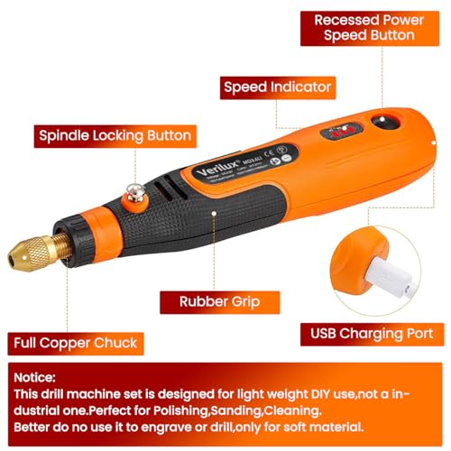 Verilux® 45pcs Mini Cordless Drill Machine, 900Ah USB Rechargeable 3 Speed Small Drill Machine for Craft, Drill Machines for Eng - Image 2