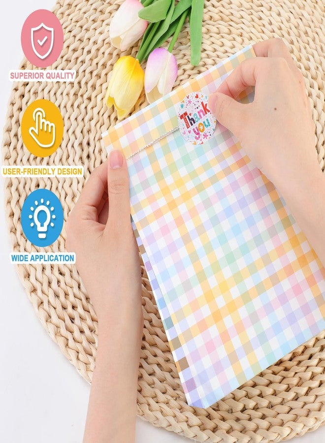 PHOGARY 50pcs Paper Gift Bags Bulk, Colorful Plaid Party Favor Bags, Small Gift Bag with 60 Thank You Stickers, Treat Sweet Candy Goodie Bag for Birthday Party, Baby Shower, Festivals - Image 3