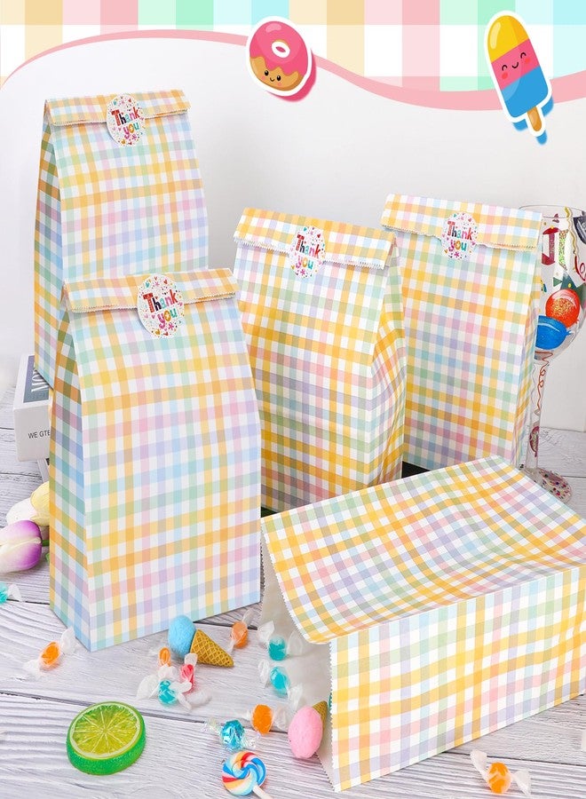 PHOGARY 50pcs Paper Gift Bags Bulk, Colorful Plaid Party Favor Bags, Small Gift Bag with 60 Thank You Stickers, Treat Sweet Candy Goodie Bag for Birthday Party, Baby Shower, Festivals - Image 4