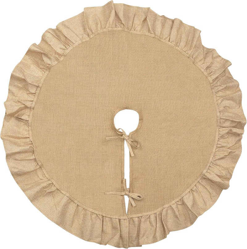 yuboo 36 inches Burlap Boho Tree Skirt, Small Fall Farmhouse Rustic Tree Skirt Mat Brown Christmas Thanksgiving Decorations Ornaments for Slim Pencil Tree & Artificial Christmas Trees - Image 2
