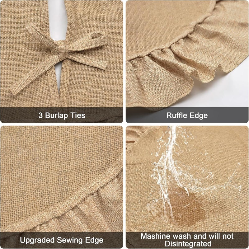 yuboo 36 inches Burlap Boho Tree Skirt, Small Fall Farmhouse Rustic Tree Skirt Mat Brown Christmas Thanksgiving Decorations Ornaments for Slim Pencil Tree & Artificial Christmas Trees - Image 4