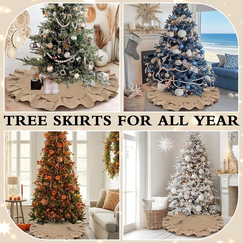 yuboo 36 inches Burlap Boho Tree Skirt, Small Fall Farmhouse Rustic Tree Skirt Mat Brown Christmas Thanksgiving Decorations Ornaments for Slim Pencil Tree & Artificial Christmas Trees - Image 5