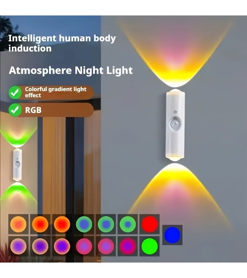 مصباح حائط مزود بحساس حركة 4 LED - عبوة من قطعتين - 3 ألوان و7 ألوان - قابل لإعادة الشحن - إضاءة داخلية للأجواء - Image 2