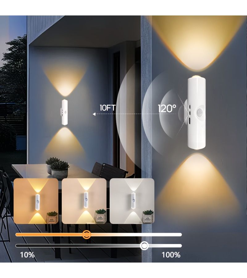 مصباح حائط مزود بحساس حركة 4 LED - عبوة من قطعتين - 3 ألوان و7 ألوان - قابل لإعادة الشحن - إضاءة داخلية للأجواء - Image 5