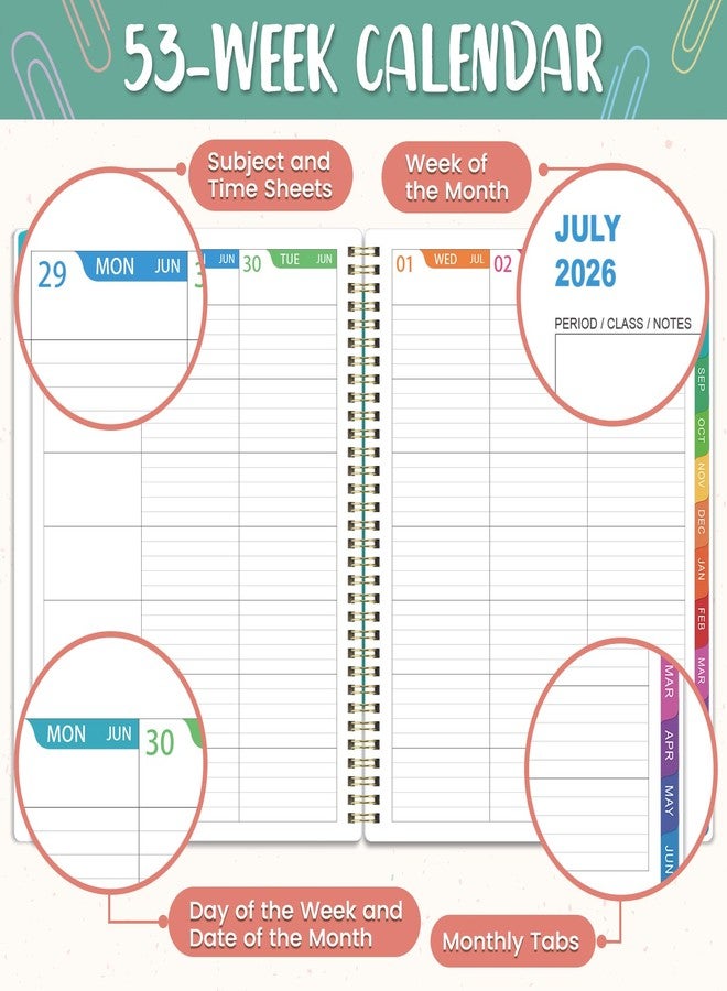 Lemome Teacher Planner 2026-2027 - Teacher Lesson Planners 2026-2027 from July 2026- June 2027, Academic Planner for School Year with Colorful Tabs and Inner Pocket, 8.5" x 11" - Image 5