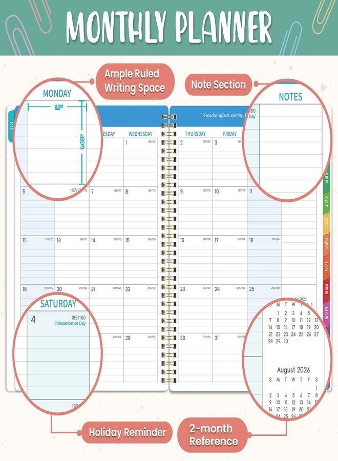 Lemome Teacher Planner 2026-2027 - Teacher Lesson Planners 2026-2027 from July 2026- June 2027, Academic Planner for School Year with Colorful Tabs and Inner Pocket, 8.5" x 11" - Image 4