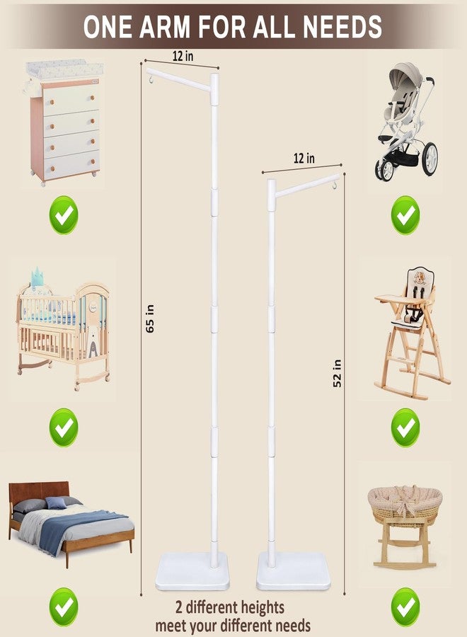EBINGMIMA White Floor-Standing Crib Mobile Arm - 65" Baby Mobile Stand for Crib - Mobile Arm for Crib - 100% Beech Wood - Adjustable Mobile Hanger with Anti-Tip Base - Easy Assembly - Modern Nursery Decor - Image 2