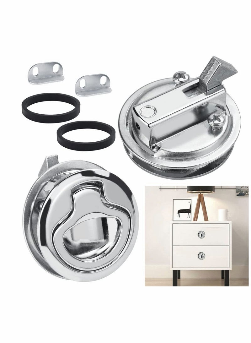 Stainless Steel Pull Hatch Lock Set, 2Pcs Recessed Handle for Furniture, Durable Metal Lock for Cabinets, Drawers, and Marine Use - Image 1