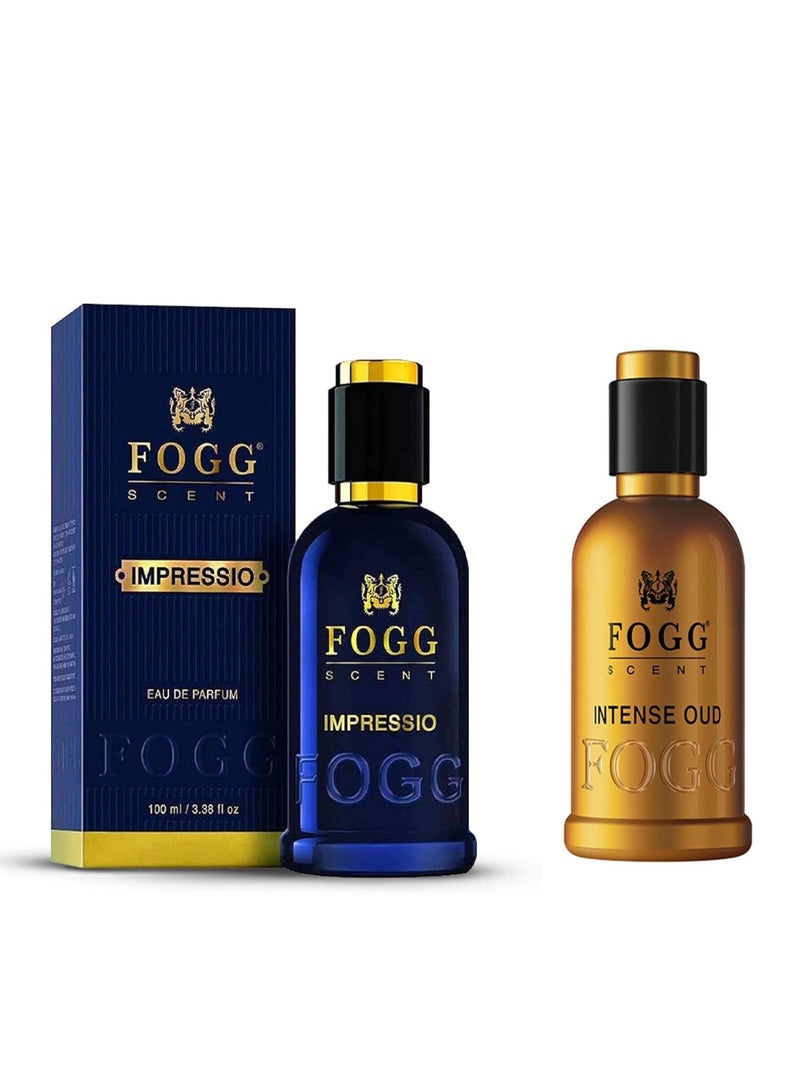 FOGG Pack Of Two Scent Eau De Perfume Intense Oud and Impressio LongLasting  100x2 200ml - Image 1