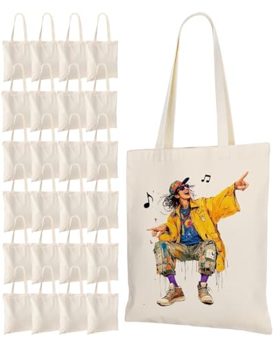 Lzerking 24 Pack Canvas Tote Bags for Sublimation Painting HTV 10oz NonShrink Thick Fabric 14x15 Inch Blank Tote Bags Bulk for DIY Custom Gifts - Image 1