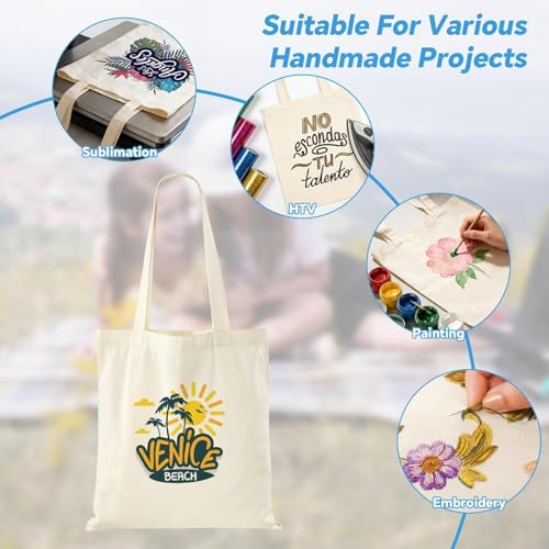 Lzerking 24 Pack Canvas Tote Bags for Sublimation Painting HTV 10oz NonShrink Thick Fabric 14x15 Inch Blank Tote Bags Bulk for DIY Custom Gifts - Image 3