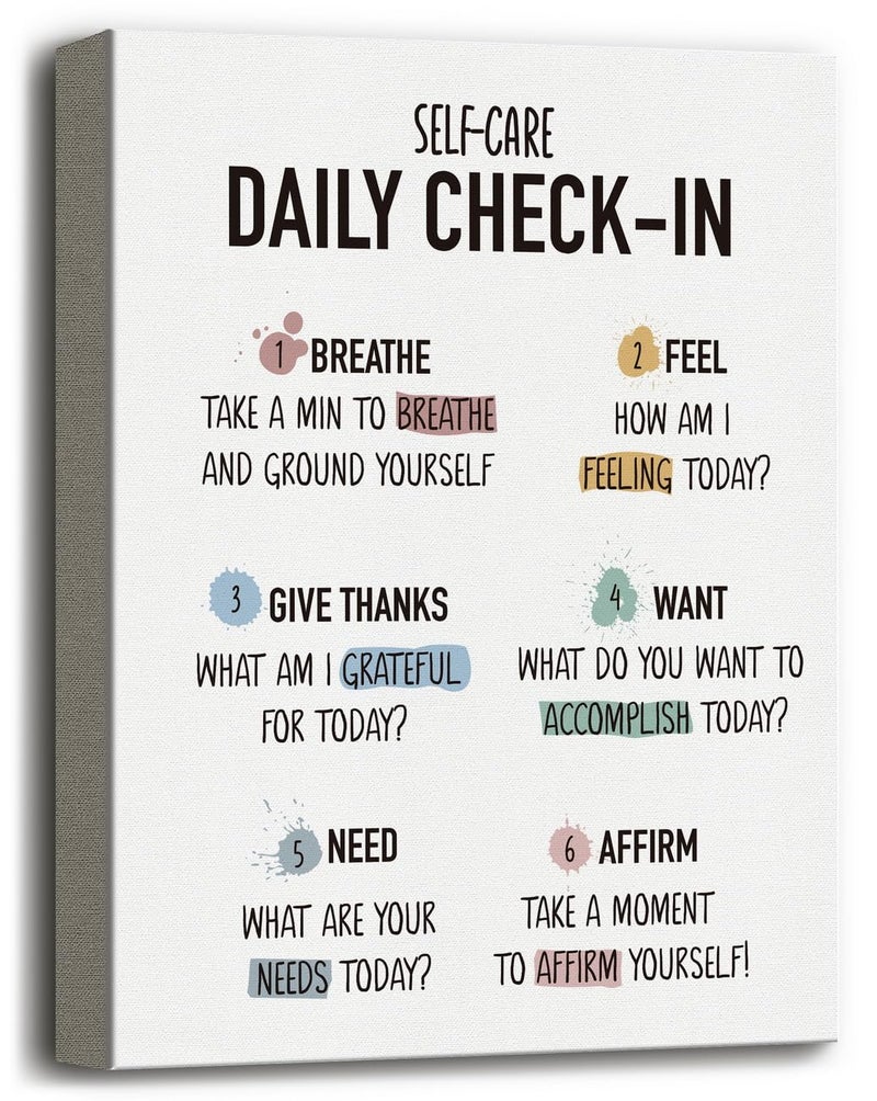 WKYAER Canvas Wall Art Poster Hanging Decor Print for Mental Health, Mindfulness, Motivation - Self-care Daily Check-in for Bedroom Classroom - Image 1