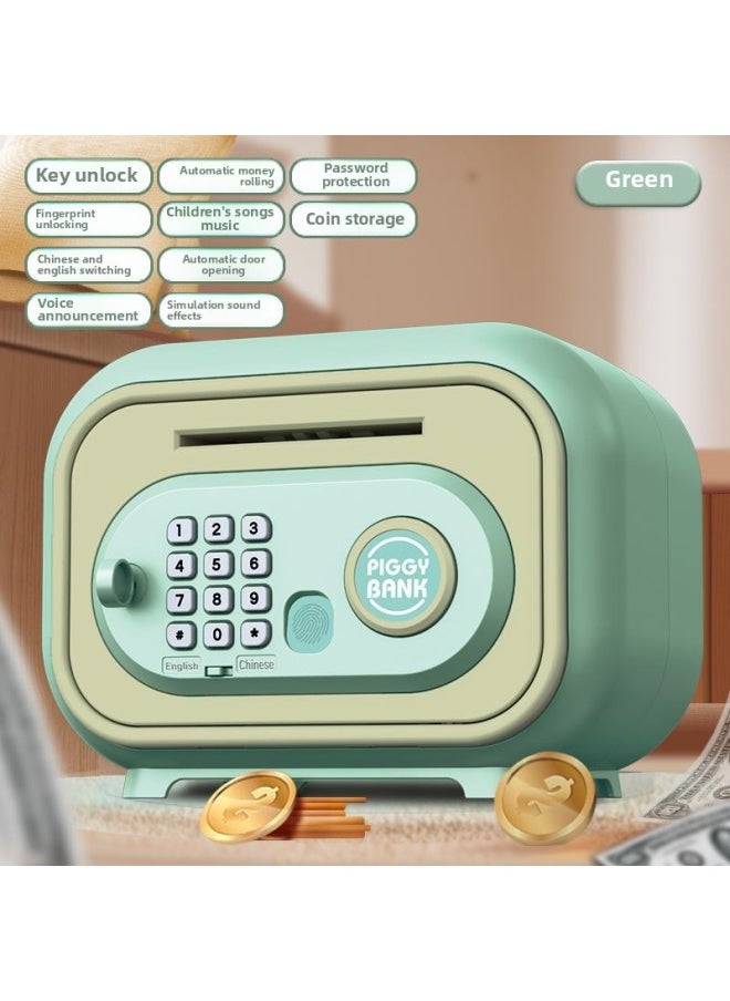 Generic - Cute Pet Simulation Fingerprint Identification Piggy Bank Dual-mode Key Unlock Can Access Piggy Bank Children's Toys-Color:Green Safe [fingerprint + Password + Key] Gift Box + Battery - Image 1