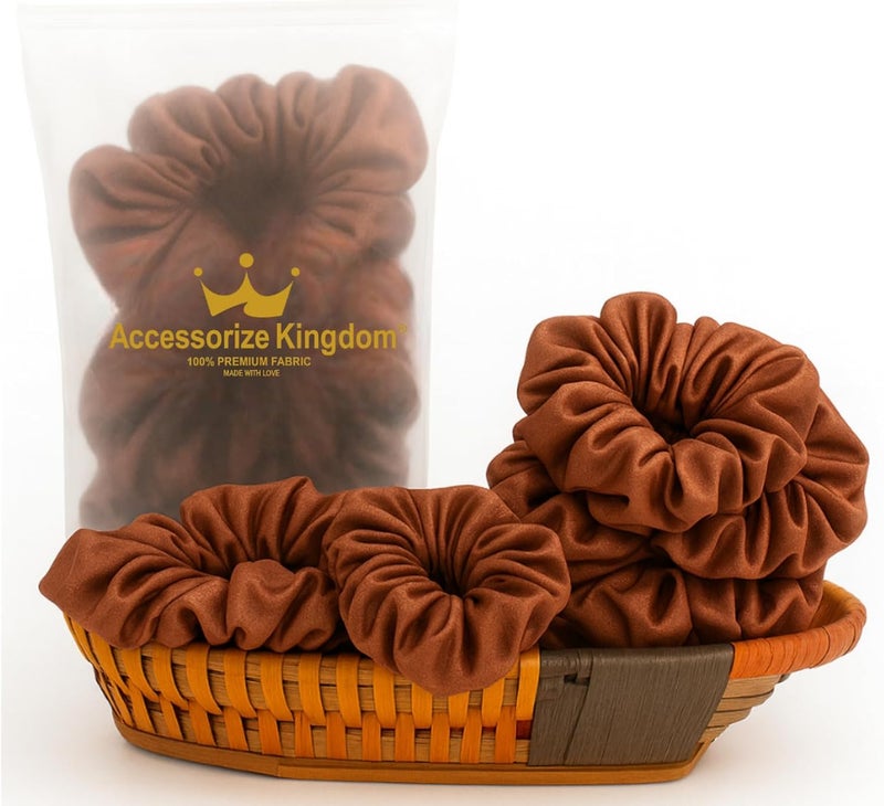 Accessorize Kingdom Premium Hair Scrunchie for Women| Scrunchies for Girls | Scrunchies for Thick, Curly, & Fine Hair | Soft & Smooth Hair Ties (Chocolate Brown, Pack of 12) - Image 1