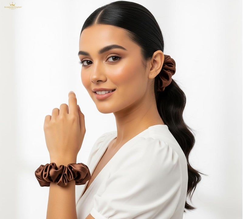 Accessorize Kingdom Premium Hair Scrunchie for Women| Scrunchies for Girls | Scrunchies for Thick, Curly, & Fine Hair | Soft & Smooth Hair Ties (Chocolate Brown, Pack of 12) - Image 3