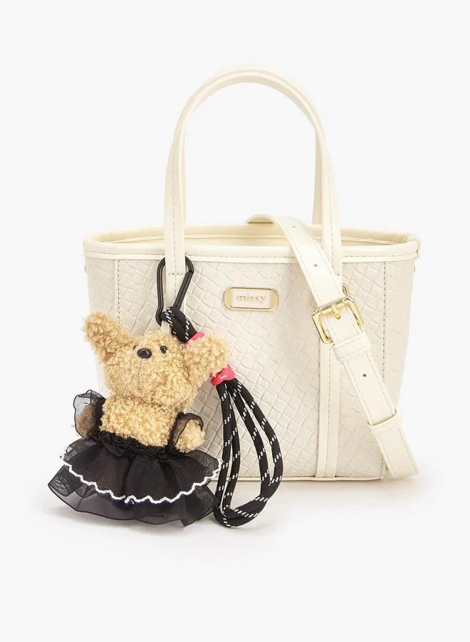 ميسي Tote With Waffle Embossing And Multiple Charms