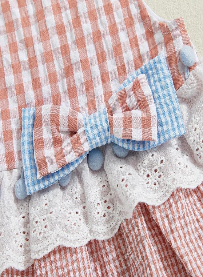 Thorn Tree Newborn Infant Baby Girl Clothes Sleeveless Plaid Romper Dress Bow Layer Tutu Dresses Bow Headband Summer Bodysuit (US, Age, 0 Months, 3 Months, Pink Blue Dress) - Image 4