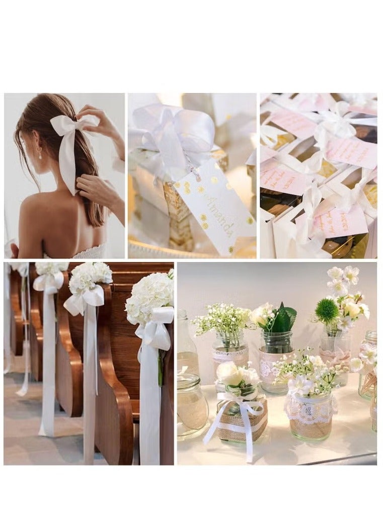 White Ribbon, 38mm-40mm x 25 Yards Fabric Satin Ribbon for Gift Wrapping, Crafts, Hair Bows Making, Wreath, Wedding Party Decoration and Other Sewing Projects - Image 3