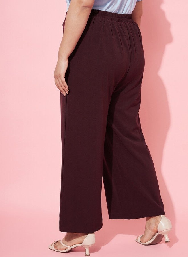 Athena Burgundy Plus Size Flared Trousers for Women - Image 3