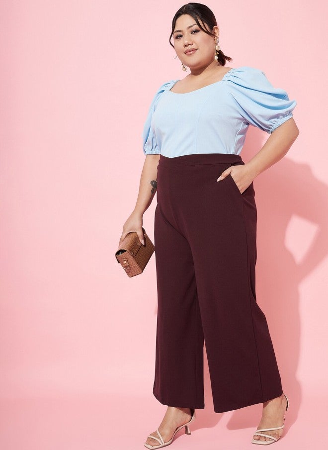 Athena Burgundy Plus Size Flared Trousers for Women - Image 4