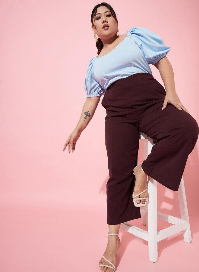 Athena Burgundy Plus Size Flared Trousers for Women - Image 5