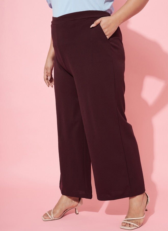 Athena Burgundy Plus Size Flared Trousers for Women - Image 2