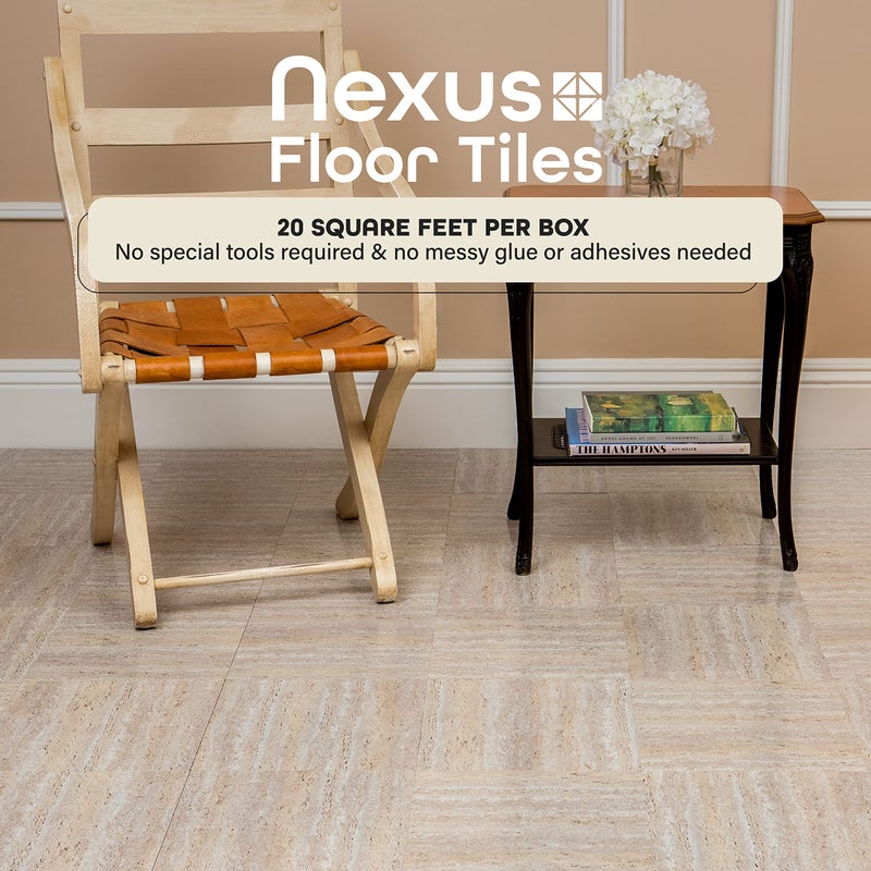 Achim Nexus Self Adhesive 12-Inch Vinyl Floor Tiles, 20 Tiles - 12" x 12", Travatine Marble Pattern - Peel & Stick, DIY Flooring for Kitchen, Dining Room, Bedrooms & Bathrooms by Achim Home DÃ©cor - Image 2
