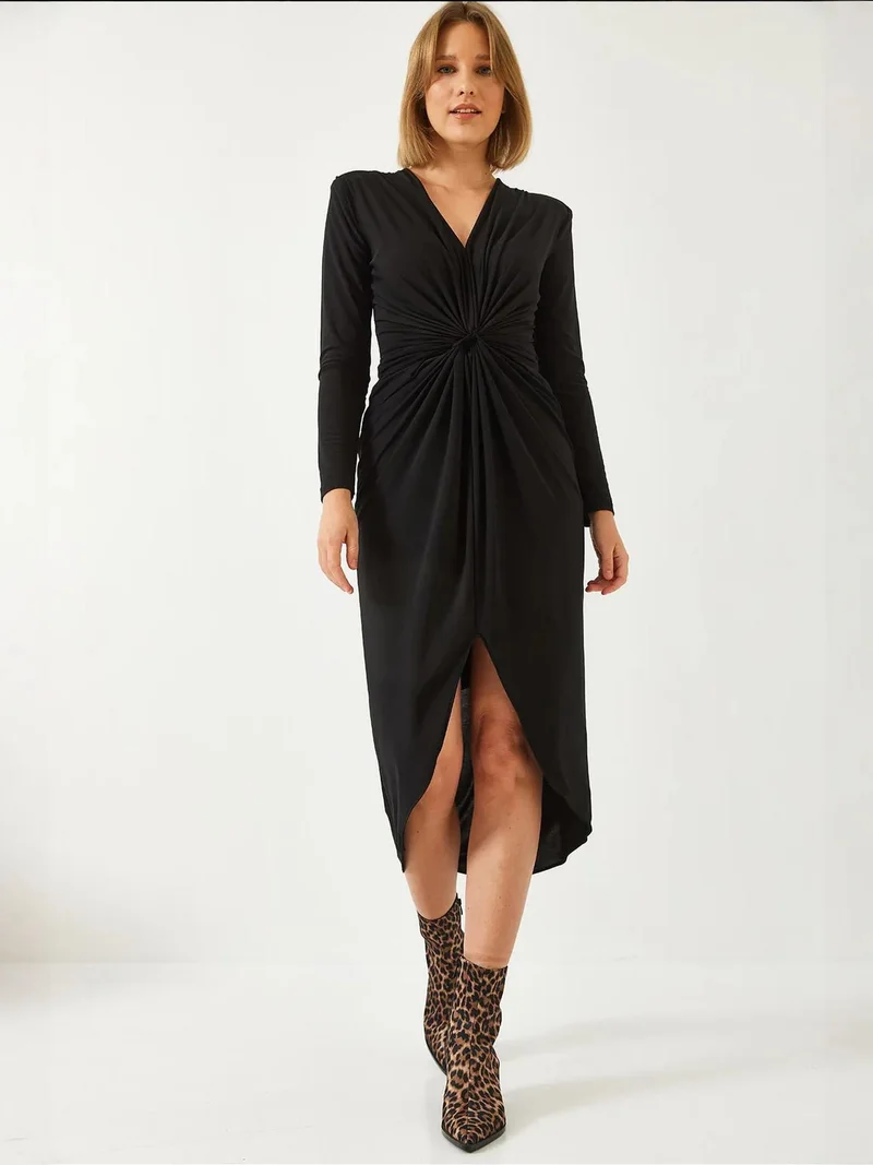 بيانكو لوتشي فستان ميدي بياقة على شكل حرف  وتفاصيل مكشكشة