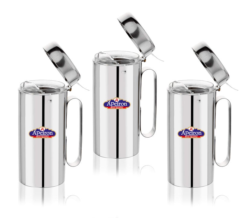 Apeiron Oil Dispenser Transparent with Handle - Stainless Steel (500ml Pack of 3) - Image 1