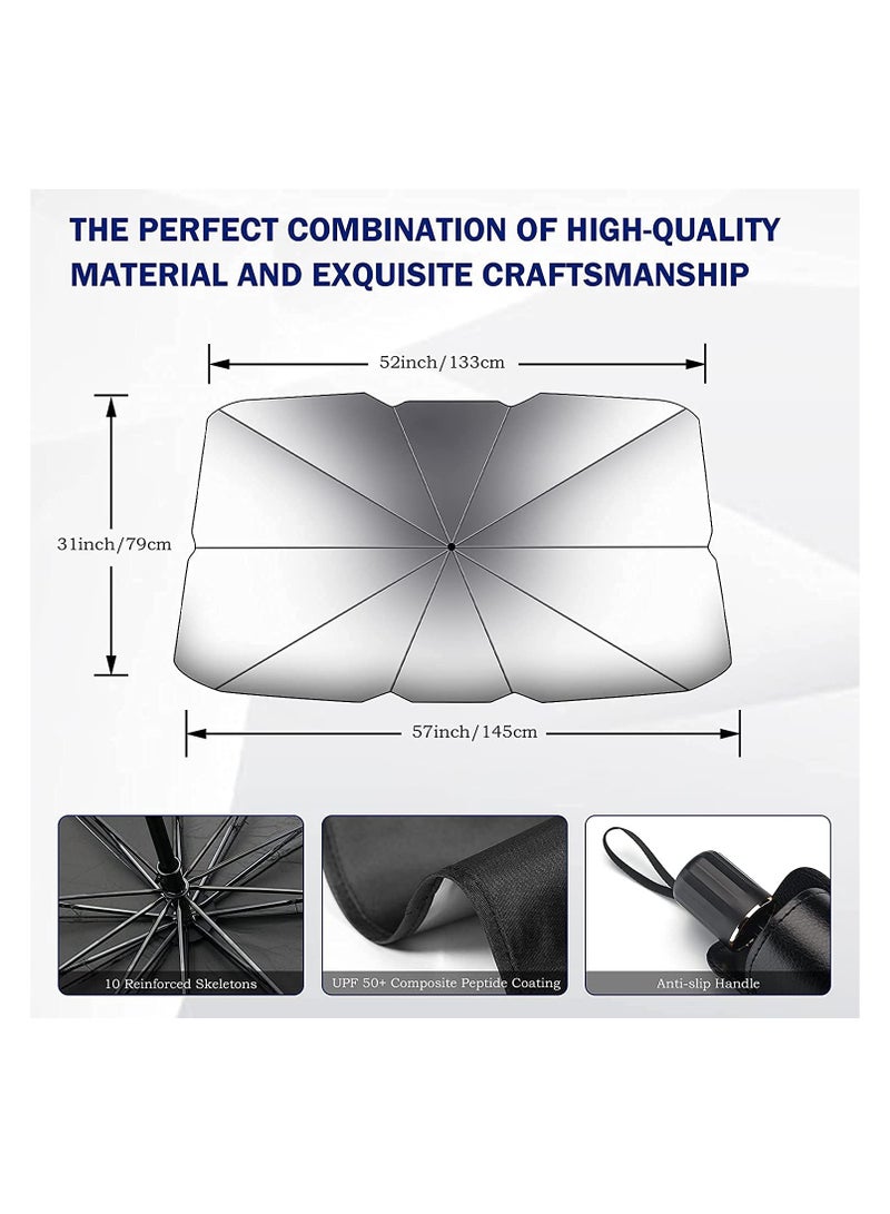 Excefore Car Windshield Sun Shade Foldable Umbrella Reflective Sunshade for UV Rays and Heat Visor Protector,Keep Vehicle Cool,Easy to Use Store Fits Most SUVs 57 x 31 in - Image 2