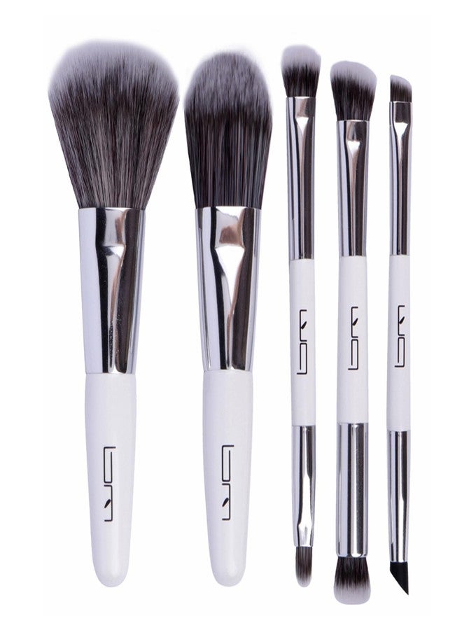 Brush Master Travel Makeup Brushes Set w/Pouch, 5PCS Double Ended Portable Mini Cosmetic Brushes Kit for Foundation, Eyeshadow, Lip, Blush Make Up Brushes Professional(White) - Image 1