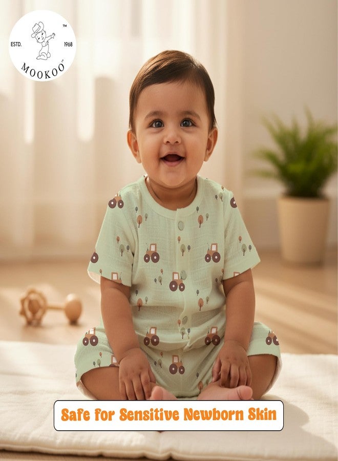 Mookoo Muslin Nightsuit Half Sleeve | Ultra Soft Cotton Nightwear for Babies | Lightweight, Breathable & Skin-Friendly Sleepwear Set (Tractor, 18-24M) - Image 3