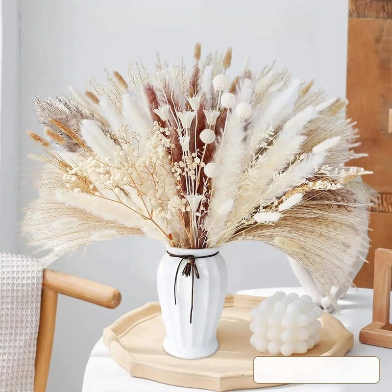 Bluejw Natural Dried Eucalyptus Pampas Grass Bouquet, White Decorative Dried Plants for Wedding Party Holiday Table Arrangements - Image 5