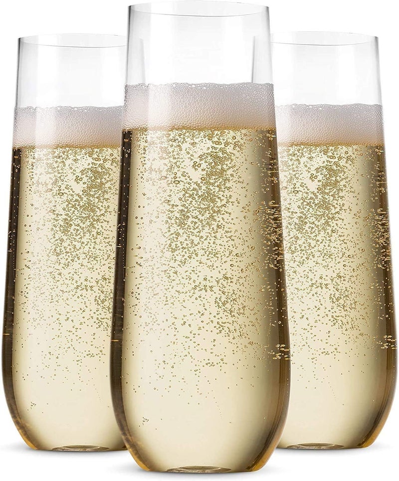 Munfix 36 Pack Stemless Plastic Champagne Flutes Disposable 9 Oz Clear Plastic Toasting Glasses Shatterproof Recyclable and BPA-Free - Image 1