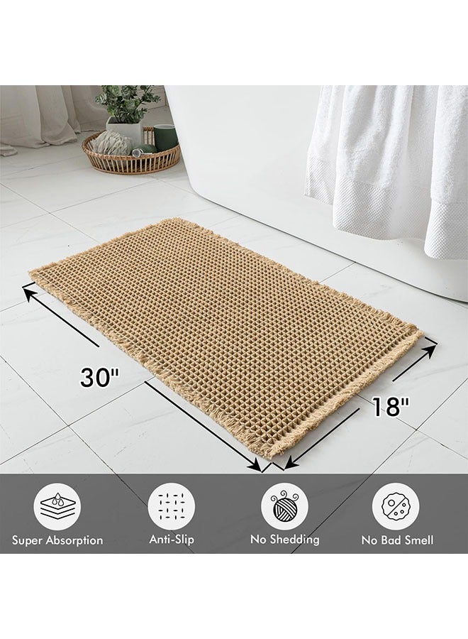 YelaJoy 2 Pack Waffle Bathroom Rugs, Boho Bath Rugs Non Slip Washable, Super Absorbent Bath Mats, Ultra Soft Rubber Backed Shower Mats for Bathroom Floor, Tub and Shower, Brown, 18x30 Inch - Image 2