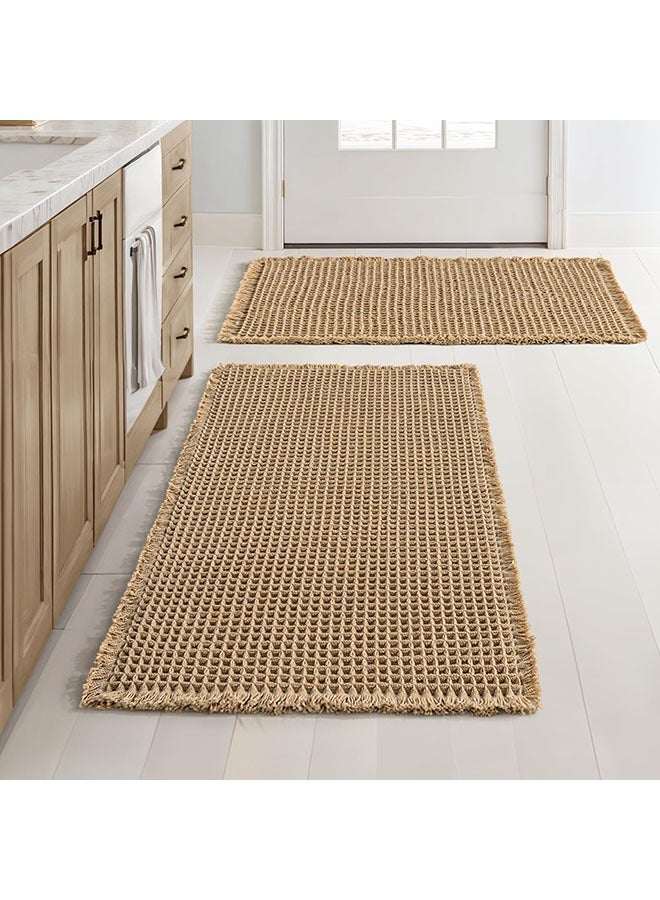 YelaJoy 2 Pack Waffle Bathroom Rugs, Boho Bath Rugs Non Slip Washable, Super Absorbent Bath Mats, Ultra Soft Rubber Backed Shower Mats for Bathroom Floor, Tub and Shower, Brown, 18x30 Inch - Image 1