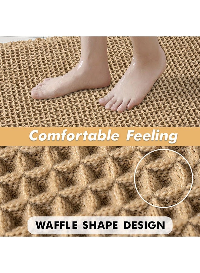 YelaJoy 2 Pack Waffle Bathroom Rugs, Boho Bath Rugs Non Slip Washable, Super Absorbent Bath Mats, Ultra Soft Rubber Backed Shower Mats for Bathroom Floor, Tub and Shower, Brown, 18x30 Inch - Image 3