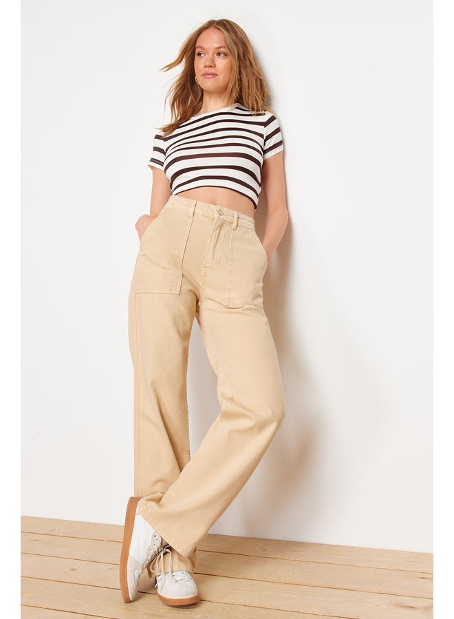 trendyol Camel High Waist 90's Wide Leg Jeans TWOAW22JE0595 - Image 4