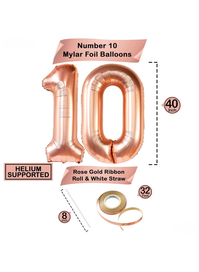 KATCHON Rose Gold Number 10 Balloon for 10th Birthday or Anniversary Decorations - Image 2