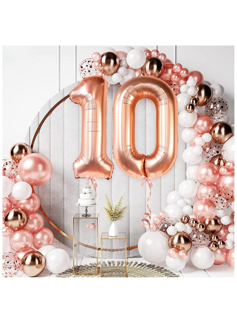 KATCHON Rose Gold Number 10 Balloon for 10th Birthday or Anniversary Decorations - Image 3